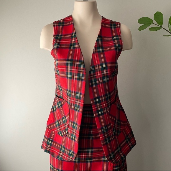 70s Vintage Scottish 100% Wool Plaid Red Kilt Vest Set The Tartan Gift Shops - Picture 11 of 13